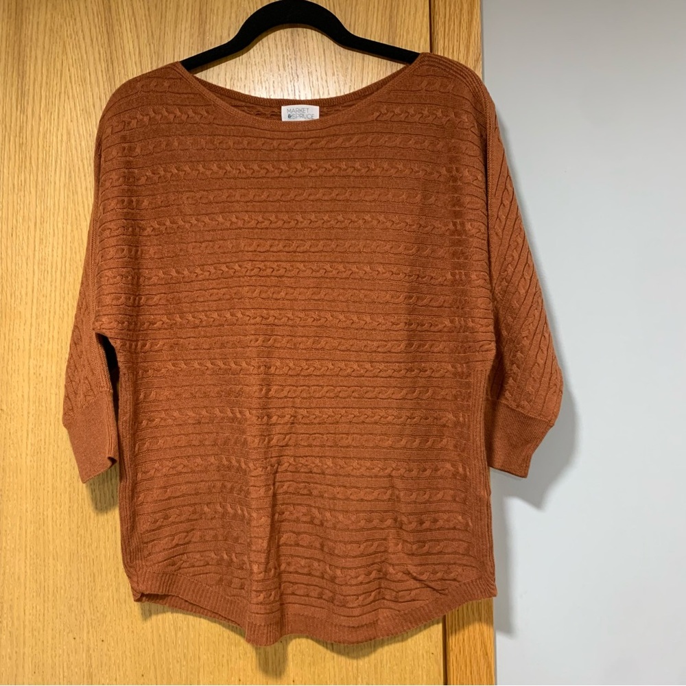 Market & Spruce Burnt Orange 3/4 Sleeve Cable Knit Sweater - Size Medium
